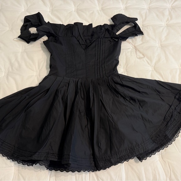 House of CB Jemima Ruffle Cotton Blend Black Off-Shoulder Dress Small - Picture 2 of 4